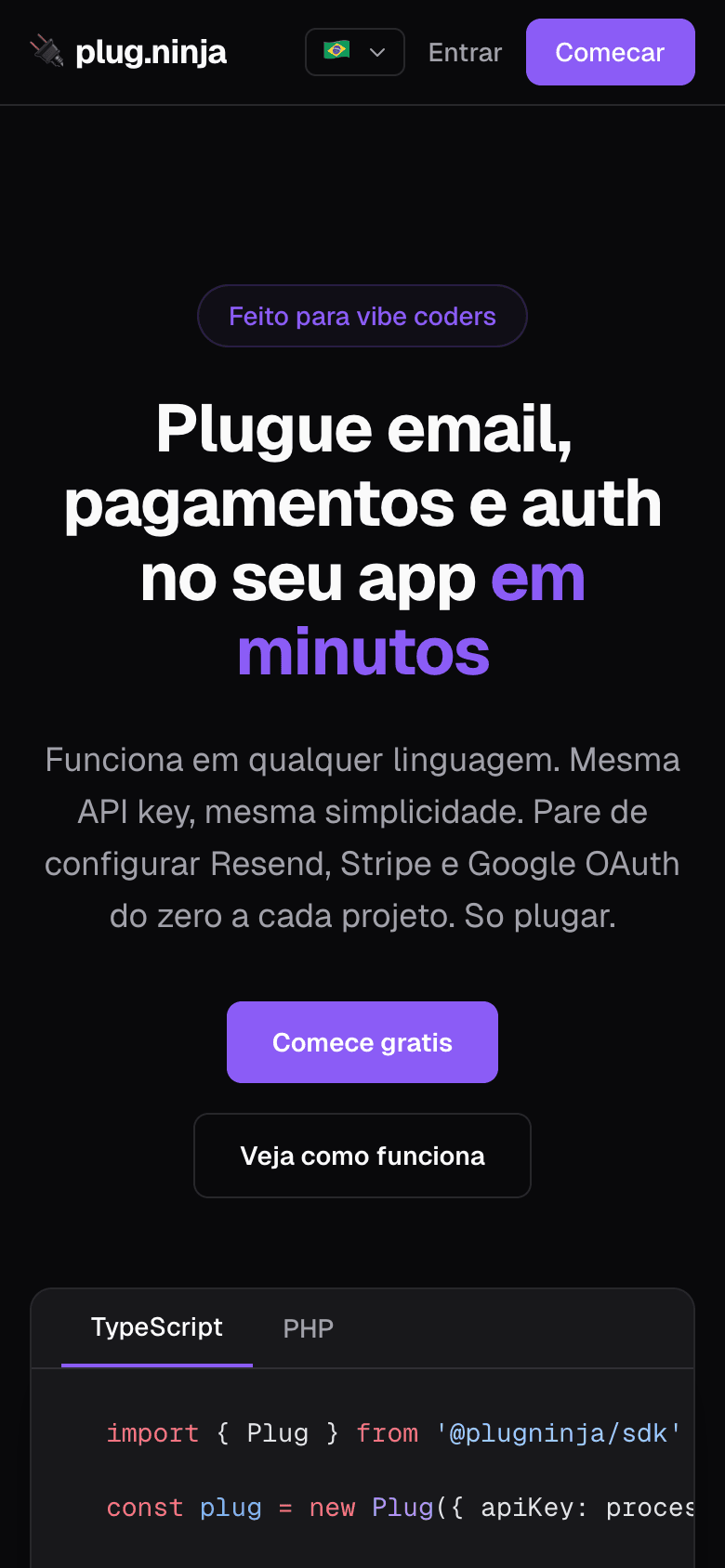 plug.ninja — versão mobile