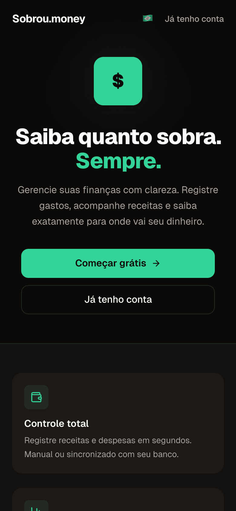 Sobrou.money — versão mobile